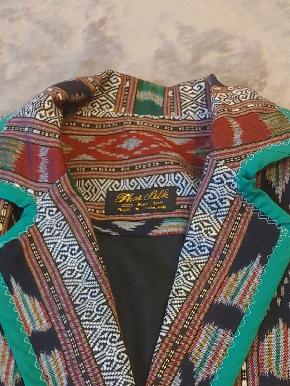 Boho Woven Patchwork Vest with Teal Trim - Picture 3 of 14